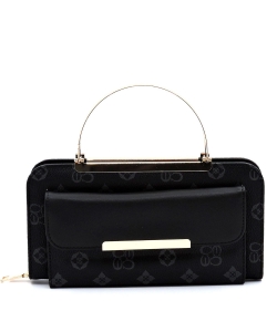 Top Handled Monogram Print Clutch Wallet with Strap CS038 GREYBLACK